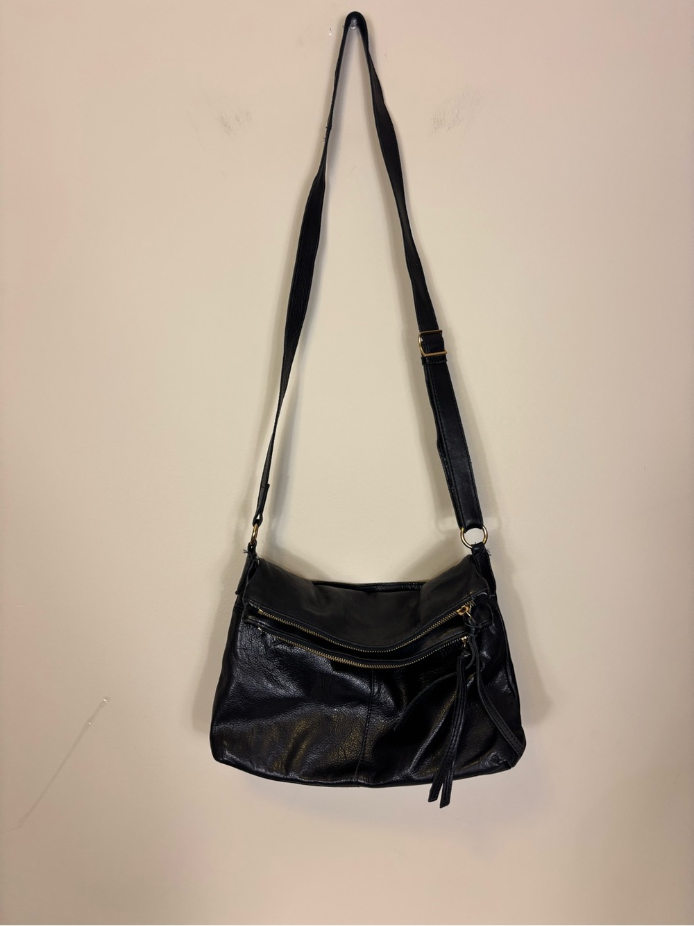 Margot Black Leather Crossbody Bag with Flapover Top